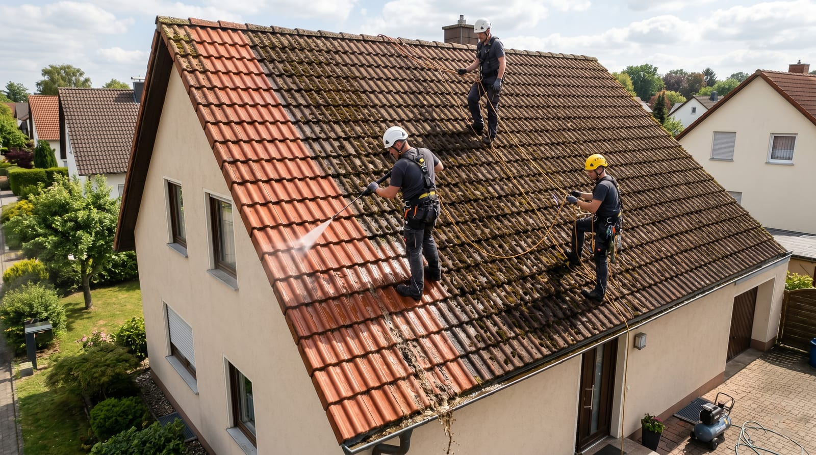 Cleanli Team bei der professionellen Dachreinigung in Wels